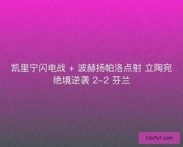 凯里宁闪电战 + 波赫扬帕洛点射 立陶宛绝境逆袭 2-2 芬兰